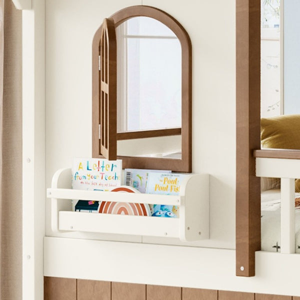 English Elm Full Over Playhouse Bunk Bed Pine Wood Frame with Storage Stairs and Built-In Bookshelf Beige & Natural W5305S00147