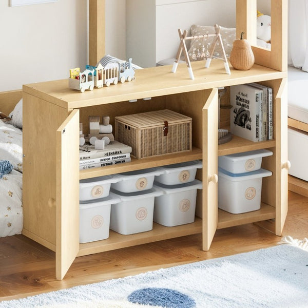 English Elm Twin Solid Pine Playhouse Loft Bed with Shop Counter Storage Stairs and Play Zone W5305S00149