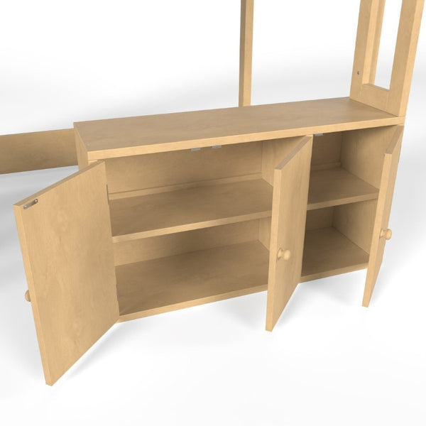 English Elm Twin Solid Pine Playhouse Loft Bed with Shop Counter Storage Stairs and Play Zone W5305S00149