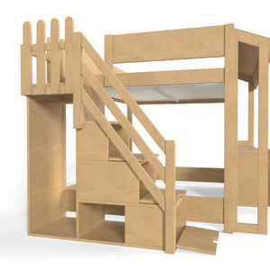 English Elm Full Pine Playhouse Loft Bed with Shop Counter Storage Stairs and Convertible Sleep Zone W5305S00150