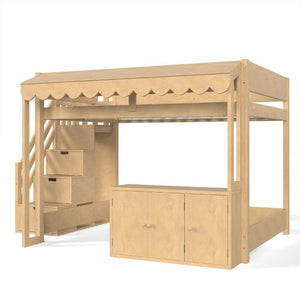 English Elm Full Pine Playhouse Loft Bed with Shop Counter Storage Stairs and Convertible Sleep Zone W5305S00150