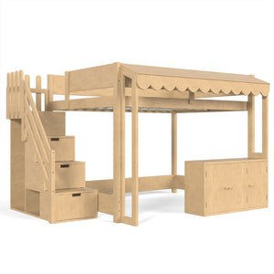 English Elm Full Pine Playhouse Loft Bed with Shop Counter Storage Stairs and Convertible Sleep Zone W5305S00150