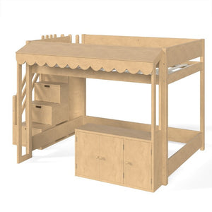 English Elm Full Pine Playhouse Loft Bed with Shop Counter Storage Stairs and Convertible Sleep Zone W5305S00150