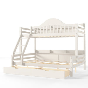 English Elm Twin Over Full Solid Pine Bunk Bed with Curved Guardrail Storage Drawers and Shelves Beige W5305S00151