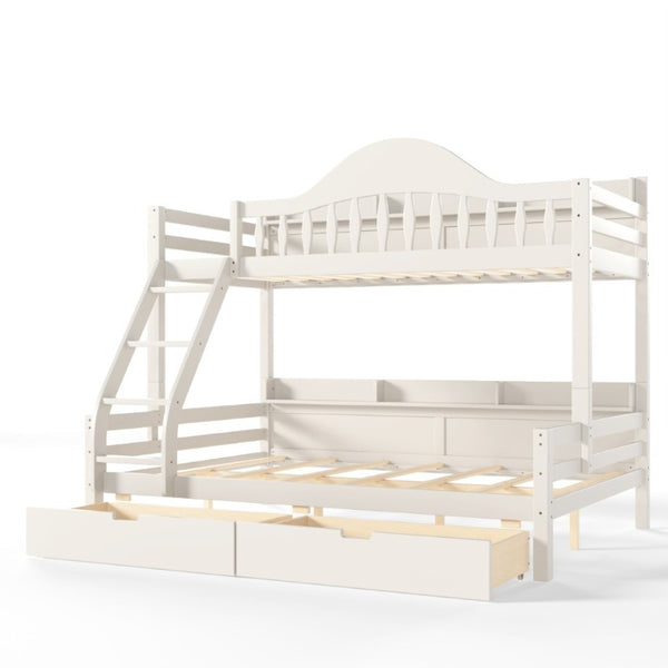 English Elm Twin Over Full Solid Pine Bunk Bed with Curved Guardrail Storage Drawers and Shelves Beige W5305S00151