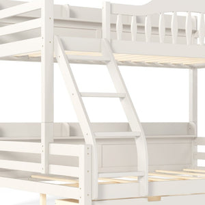 English Elm Twin Over Full Solid Pine Bunk Bed with Curved Guardrail Storage Drawers and Shelves Beige W5305S00151