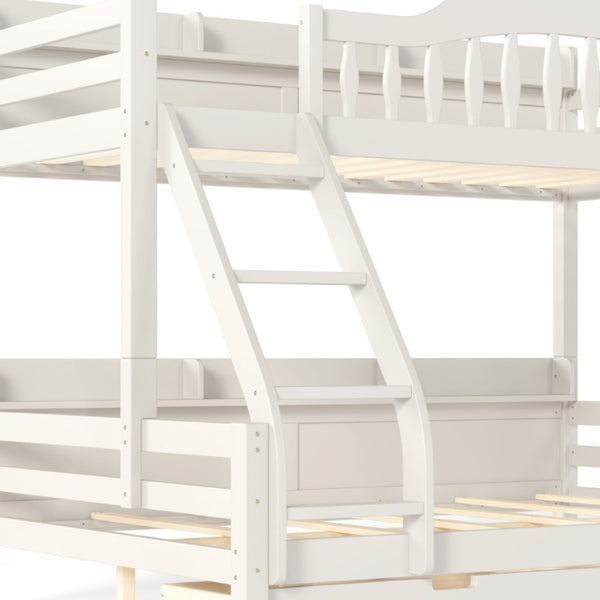English Elm Twin Over Full Solid Pine Bunk Bed with Curved Guardrail Storage Drawers and Shelves Beige W5305S00151