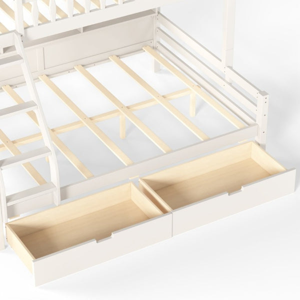 English Elm Twin Over Full Solid Pine Bunk Bed with Curved Guardrail Storage Drawers and Shelves Beige W5305S00151