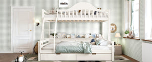 English Elm Twin Over Full Solid Pine Bunk Bed with Curved Guardrail Storage Drawers and Shelves Beige W5305S00151