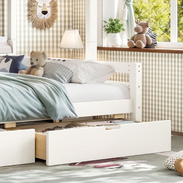 English Elm Twin Over Full Solid Pine Bunk Bed with Curved Guardrail Storage Drawers and Shelves Beige W5305S00151