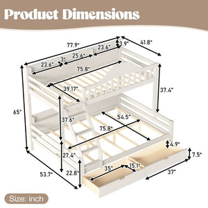 English Elm Twin Over Full Solid Pine Bunk Bed with Curved Guardrail Storage Drawers and Shelves Beige W5305S00151