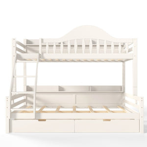 English Elm Twin Over Full Solid Pine Bunk Bed with Curved Guardrail Storage Drawers and Shelves Beige W5305S00151
