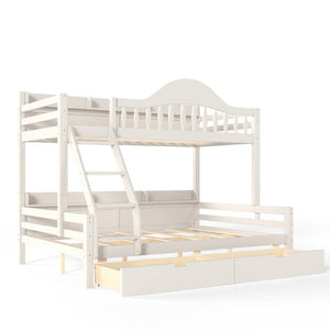 English Elm Twin Over Full Solid Pine Bunk Bed with Curved Guardrail Storage Drawers and Shelves Beige W5305S00151