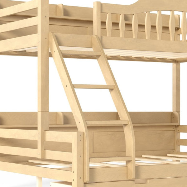 English Elm Twin Over Full Solid Pine Bunk Bed with Curved Guardrail Storage Drawers and Shelves Natural W5305S00152