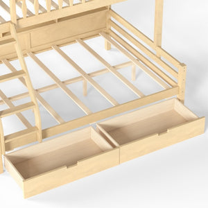 English Elm Twin Over Full Solid Pine Bunk Bed with Curved Guardrail Storage Drawers and Shelves Natural W5305S00152