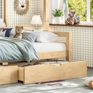 English Elm Twin Over Full Solid Pine Bunk Bed with Curved Guardrail Storage Drawers and Shelves Natural W5305S00152