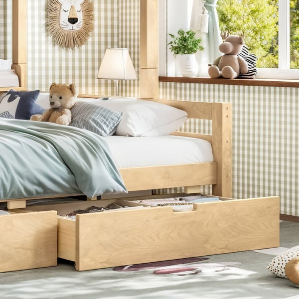 English Elm Twin Over Full Solid Pine Bunk Bed with Curved Guardrail Storage Drawers and Shelves Natural W5305S00152