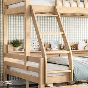 English Elm Twin Over Full Solid Pine Bunk Bed with Curved Guardrail Storage Drawers and Shelves Natural W5305S00152
