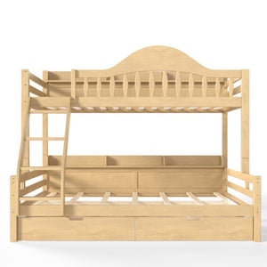 English Elm Twin Over Full Solid Pine Bunk Bed with Curved Guardrail Storage Drawers and Shelves Natural W5305S00152
