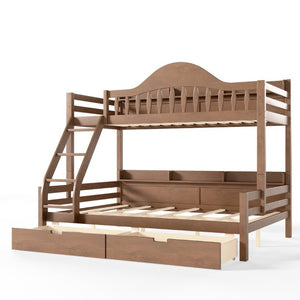 English Elm Twin Over Full Solid Pine Bunk Bed with Curved Guardrail Storage Drawers and Shelves Deep Natural W5305S00153