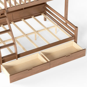English Elm Twin Over Full Solid Pine Bunk Bed with Curved Guardrail Storage Drawers and Shelves Deep Natural W5305S00153