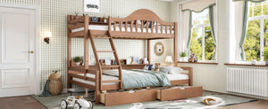 English Elm Twin Over Full Solid Pine Bunk Bed with Curved Guardrail Storage Drawers and Shelves Deep Natural W5305S00153