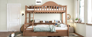 English Elm Twin Over Full Solid Pine Bunk Bed with Curved Guardrail Storage Drawers and Shelves Deep Natural W5305S00153