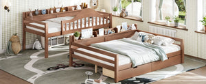 English Elm Twin Over Full Solid Pine Bunk Bed with Curved Guardrail Storage Drawers and Shelves Deep Natural W5305S00153