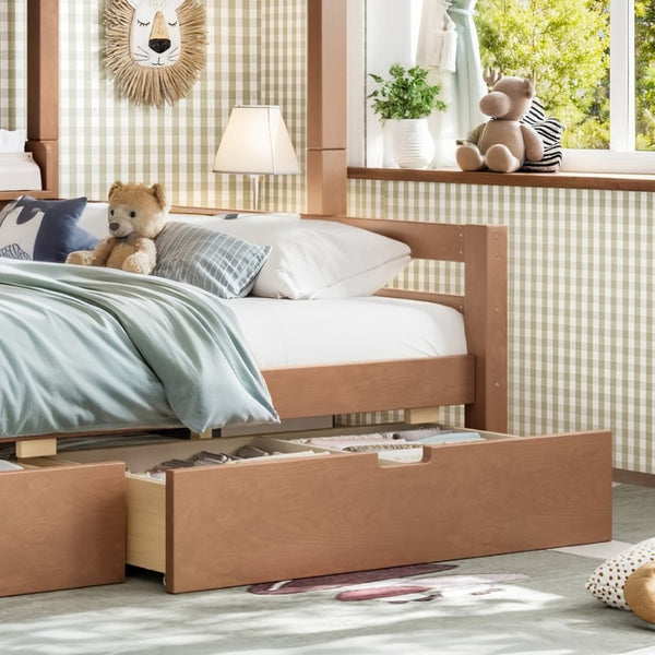 English Elm Twin Over Full Solid Pine Bunk Bed with Curved Guardrail Storage Drawers and Shelves Deep Natural W5305S00153