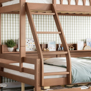 English Elm Twin Over Full Solid Pine Bunk Bed with Curved Guardrail Storage Drawers and Shelves Deep Natural W5305S00153