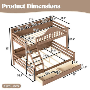 English Elm Twin Over Full Solid Pine Bunk Bed with Curved Guardrail Storage Drawers and Shelves Deep Natural W5305S00153