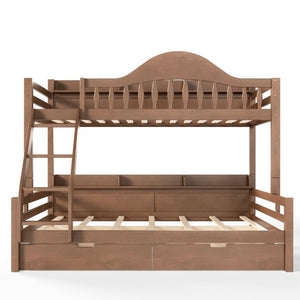 English Elm Twin Over Full Solid Pine Bunk Bed with Curved Guardrail Storage Drawers and Shelves Deep Natural W5305S00153