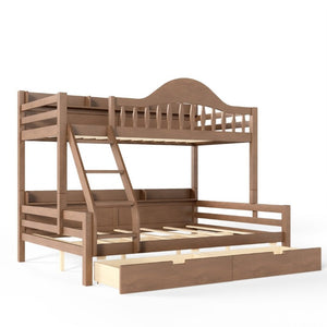 English Elm Twin Over Full Solid Pine Bunk Bed with Curved Guardrail Storage Drawers and Shelves Deep Natural W5305S00153