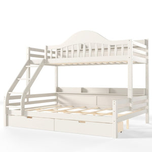English Elm Twin XL Over Queen Solid Pine Bunk Bed with Arched Rails and Pull Out Storage Drawers Beige W5305S00154