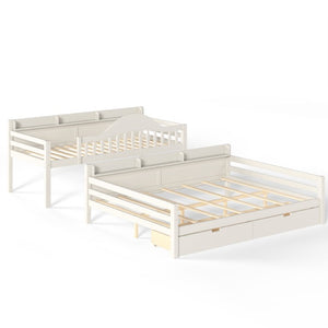 English Elm Twin XL Over Queen Solid Pine Bunk Bed with Arched Rails and Pull Out Storage Drawers Beige W5305S00154
