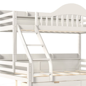 English Elm Twin XL Over Queen Solid Pine Bunk Bed with Arched Rails and Pull Out Storage Drawers Beige W5305S00154