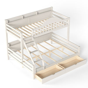 English Elm Twin XL Over Queen Solid Pine Bunk Bed with Arched Rails and Pull Out Storage Drawers Beige W5305S00154