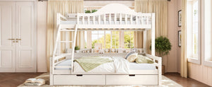 English Elm Twin XL Over Queen Solid Pine Bunk Bed with Arched Rails and Pull Out Storage Drawers Beige W5305S00154