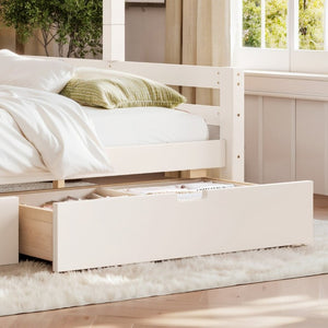 English Elm Twin XL Over Queen Solid Pine Bunk Bed with Arched Rails and Pull Out Storage Drawers Beige W5305S00154