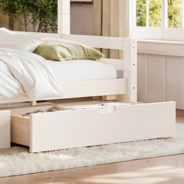 English Elm Twin XL Over Queen Solid Pine Bunk Bed with Arched Rails and Pull Out Storage Drawers Beige W5305S00154