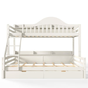 English Elm Twin XL Over Queen Solid Pine Bunk Bed with Arched Rails and Pull Out Storage Drawers Beige W5305S00154
