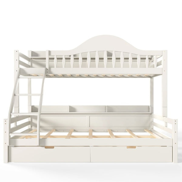 English Elm Twin XL Over Queen Solid Pine Bunk Bed with Arched Rails and Pull Out Storage Drawers Beige W5305S00154