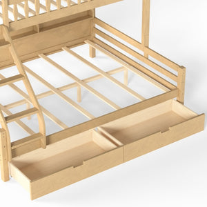 English Elm Twin XL Over Queen Solid Pine Bunk Bed with Arched Rails and Pull Out Storage Drawers Natural W5305S00155