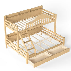 English Elm Twin XL Over Queen Solid Pine Bunk Bed with Arched Rails and Pull Out Storage Drawers Natural W5305S00155