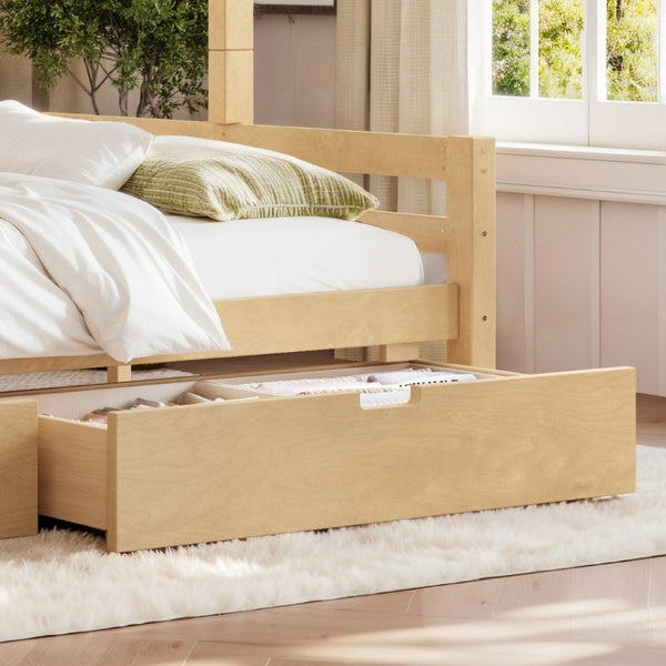 English Elm Twin XL Over Queen Solid Pine Bunk Bed with Arched Rails and Pull Out Storage Drawers Natural W5305S00155