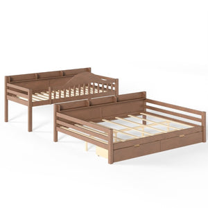 English Elm Twin XL Over Queen Solid Pine Bunk Bed with Arched Rails and Pull Out Storage Drawers Deep Natural W5305S00156