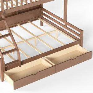 English Elm Twin XL Over Queen Solid Pine Bunk Bed with Arched Rails and Pull Out Storage Drawers Deep Natural W5305S00156
