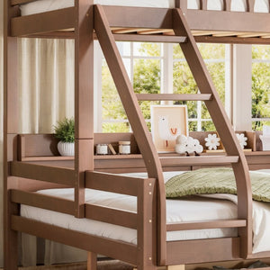 English Elm Twin XL Over Queen Solid Pine Bunk Bed with Arched Rails and Pull Out Storage Drawers Deep Natural W5305S00156