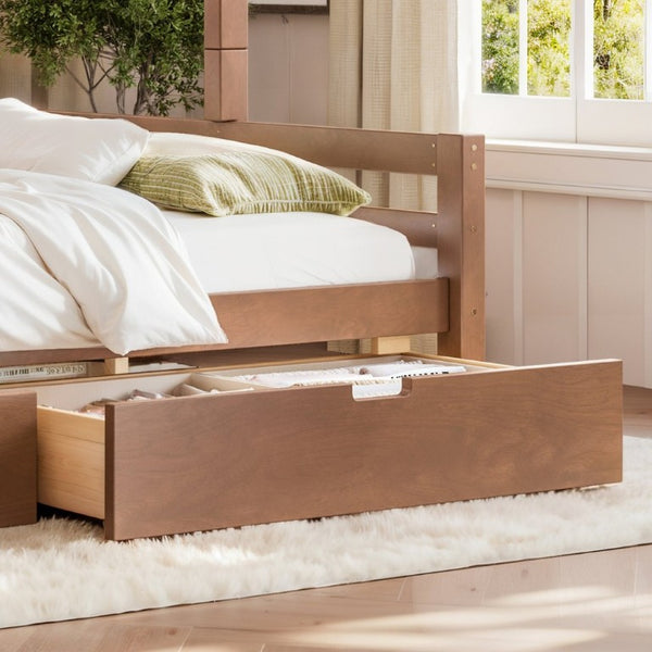 English Elm Twin XL Over Queen Solid Pine Bunk Bed with Arched Rails and Pull Out Storage Drawers Deep Natural W5305S00156