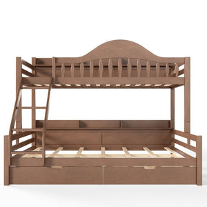 English Elm Twin XL Over Queen Solid Pine Bunk Bed with Arched Rails and Pull Out Storage Drawers Deep Natural W5305S00156